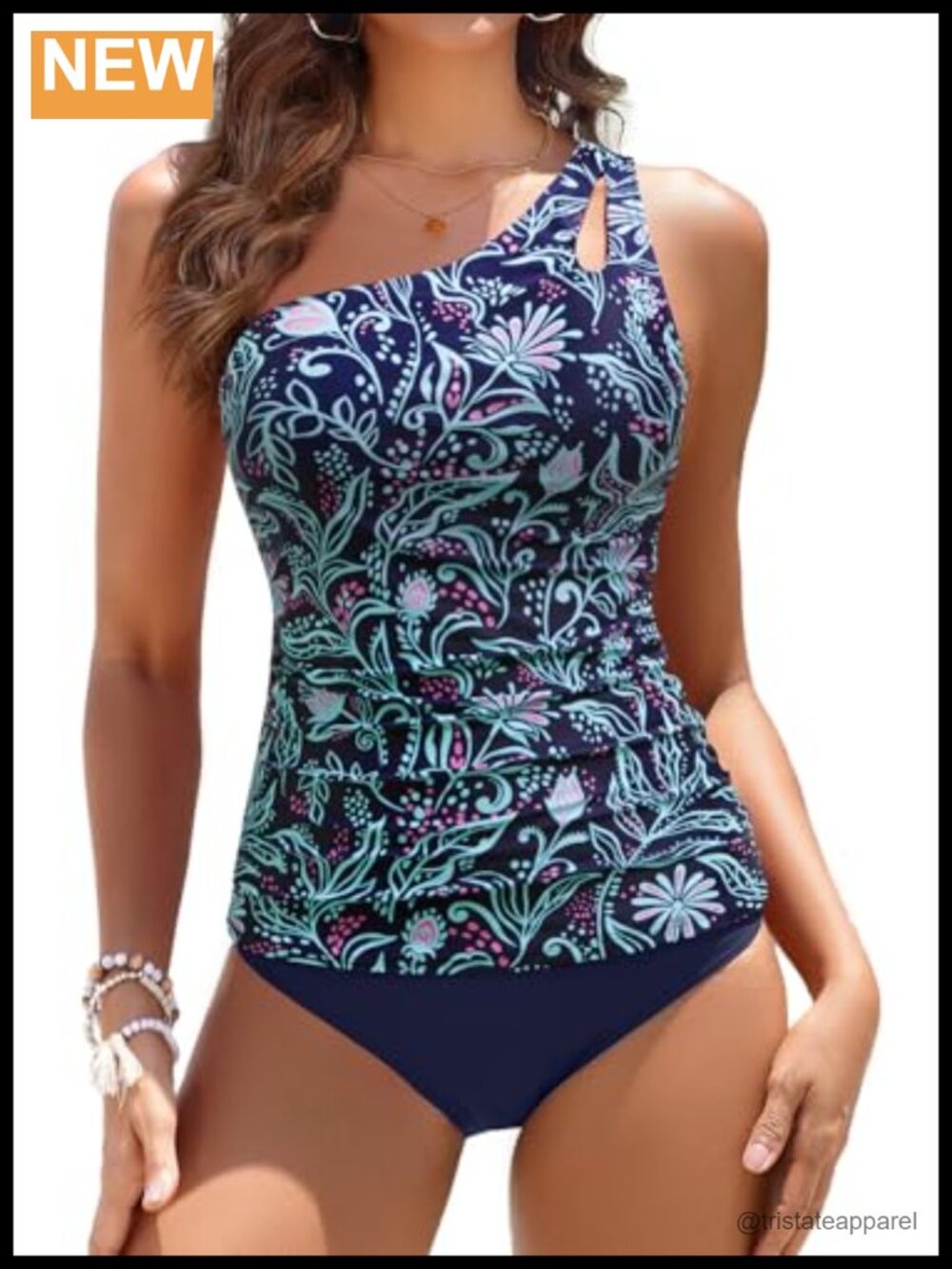 One Shoulder Tankini Set Tummy Control Two Piece Swimsuit for Women